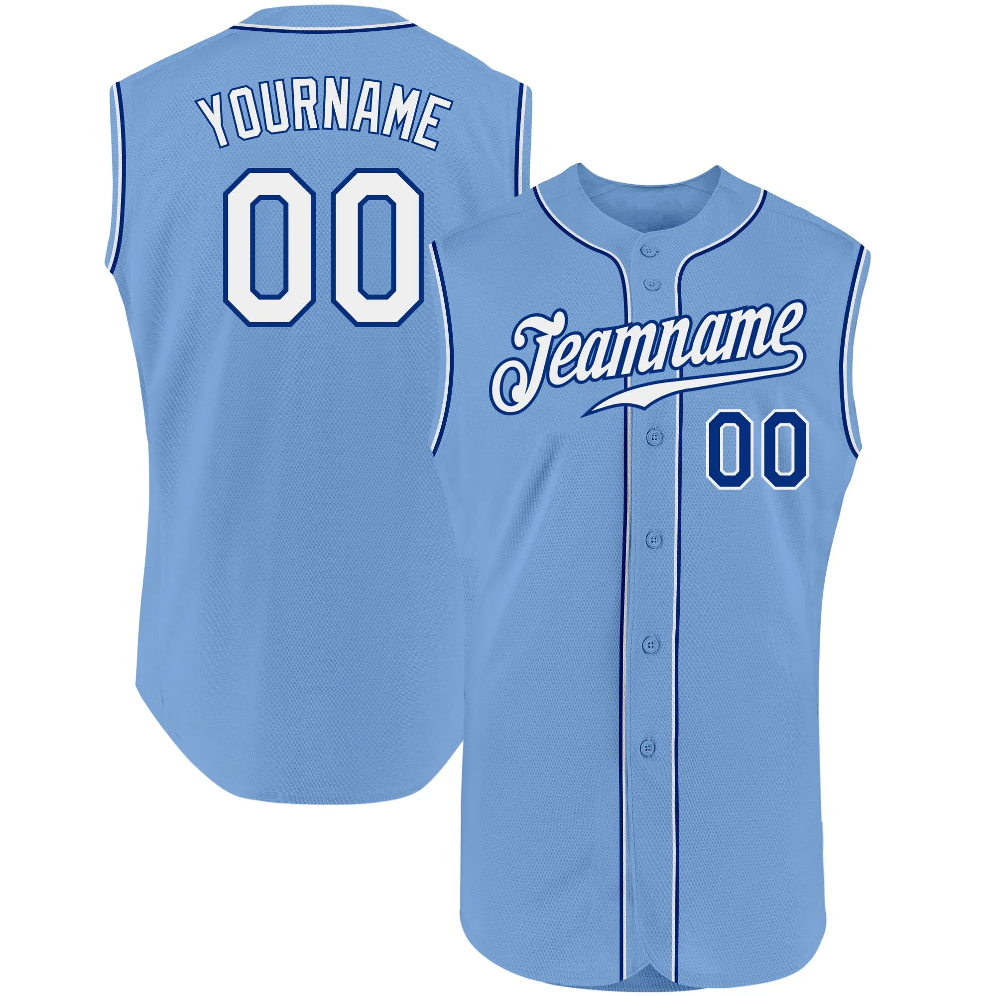 Custom Light Blue White-Royal Authentic Sleeveless Baseball Jersey