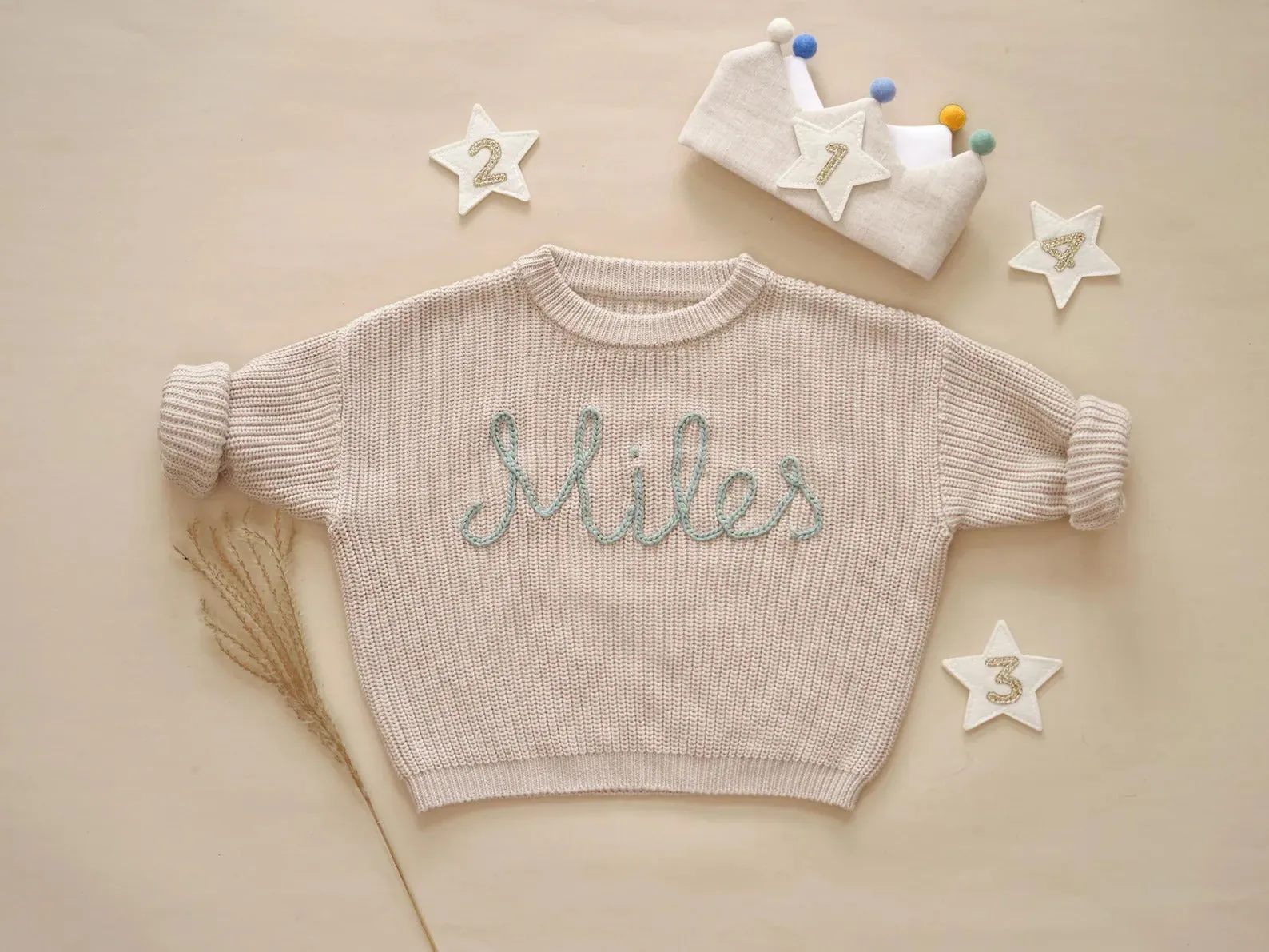 Custom Name Baby Sweater, Hand Embroidered Kid Sweater, Knit Toddler Sweater KS06