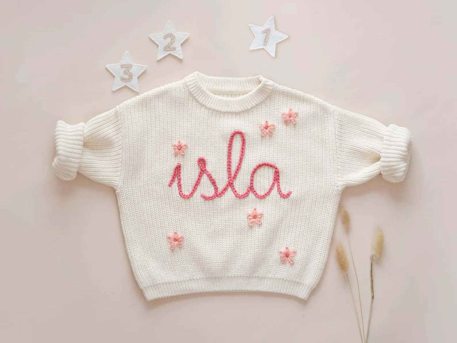 Custom Name Baby Sweater, Hand Embroidered Kid Sweater, Knit Toddler Sweater KS06