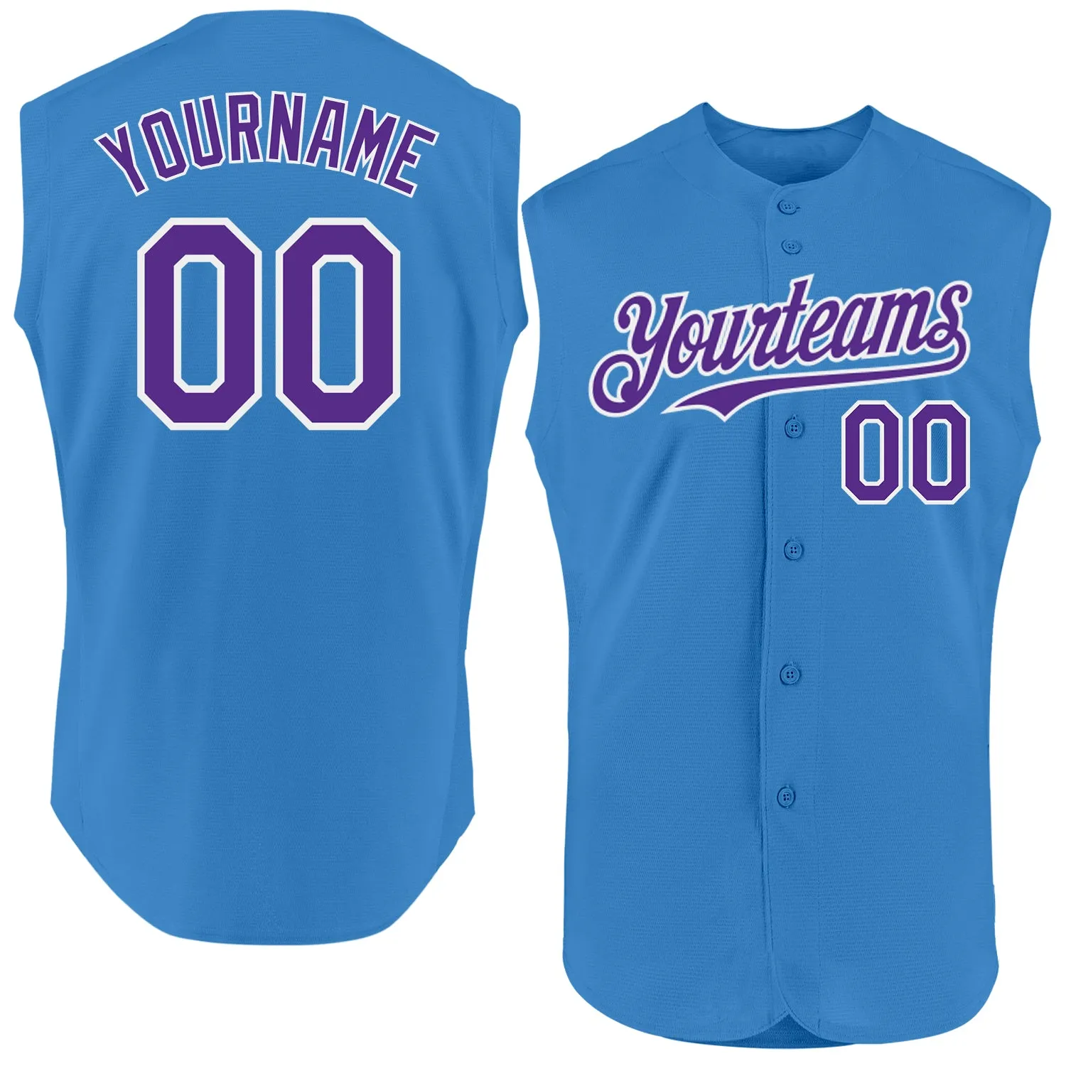 Custom Powder Blue Purple-White Authentic Sleeveless Baseball Jersey