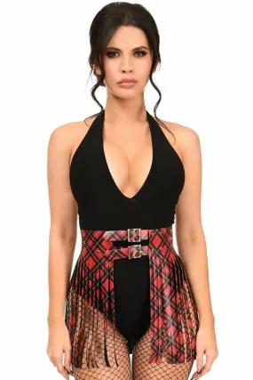 Daisy Corsets Red Plaid Faux Leather Fringe Skirt