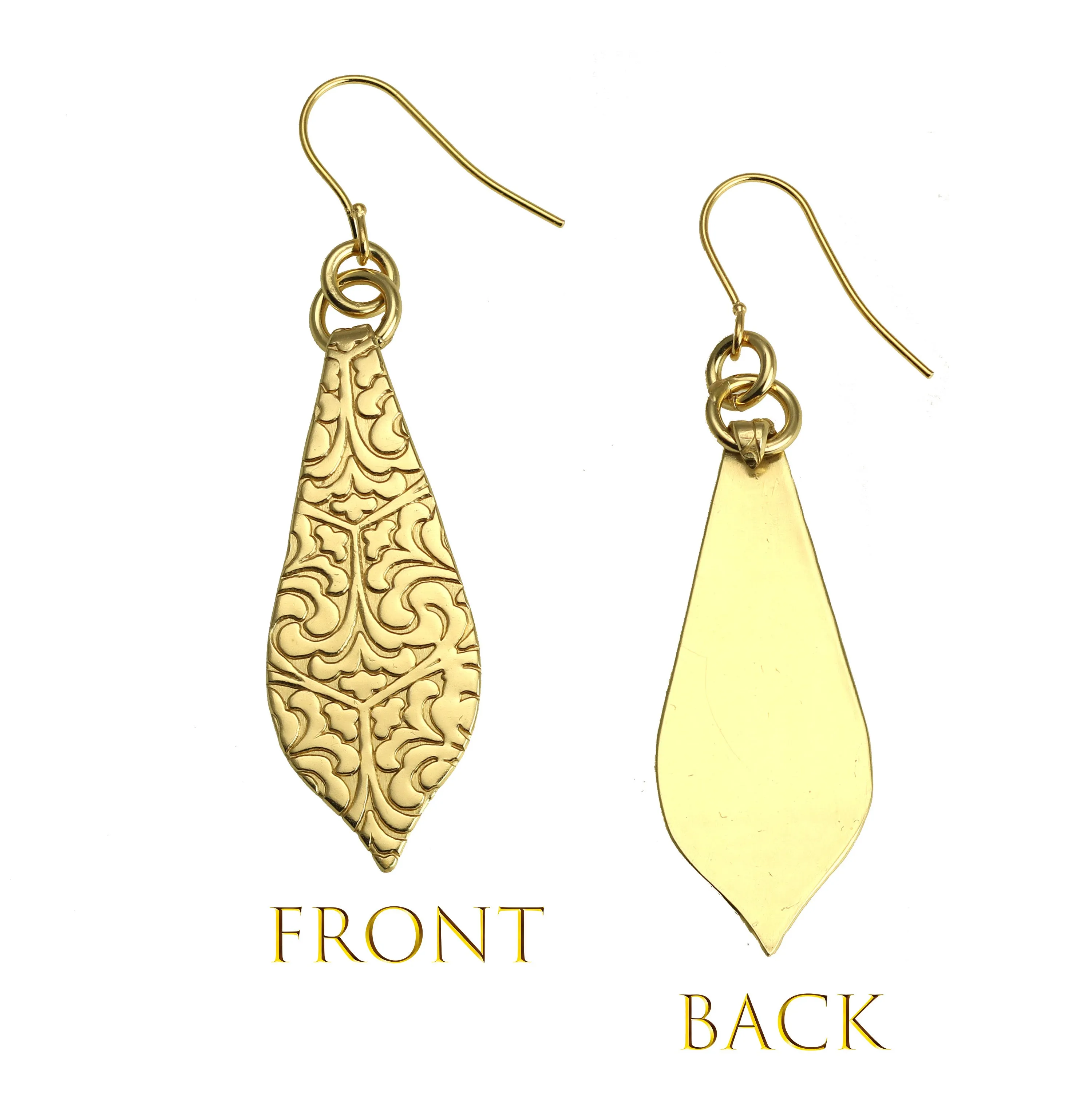 Damask Embossed Brass Nu Gold Marrakesh Teardrop Earrings