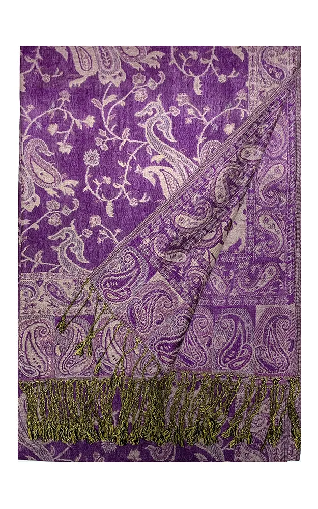 DB023-15 Purple Paisley Print Pashmina Scarf