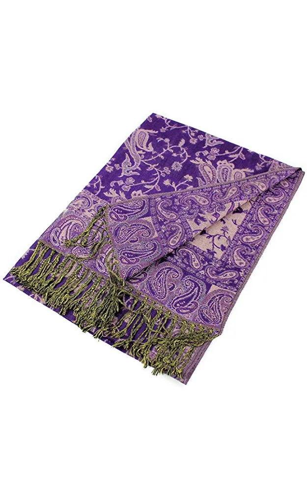 DB023-15 Purple Paisley Print Pashmina Scarf