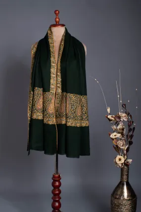 Deep Green Palla Embroidered Pashmina Shawl - NEWTOWN