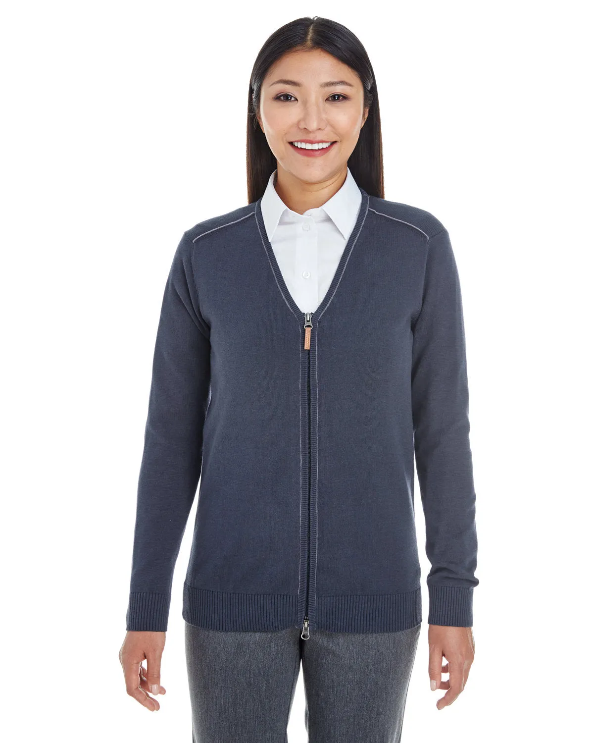 Devon & Jones Ladies' Manchester Fully-Fashioned Full-Zip Cardigan Sweater