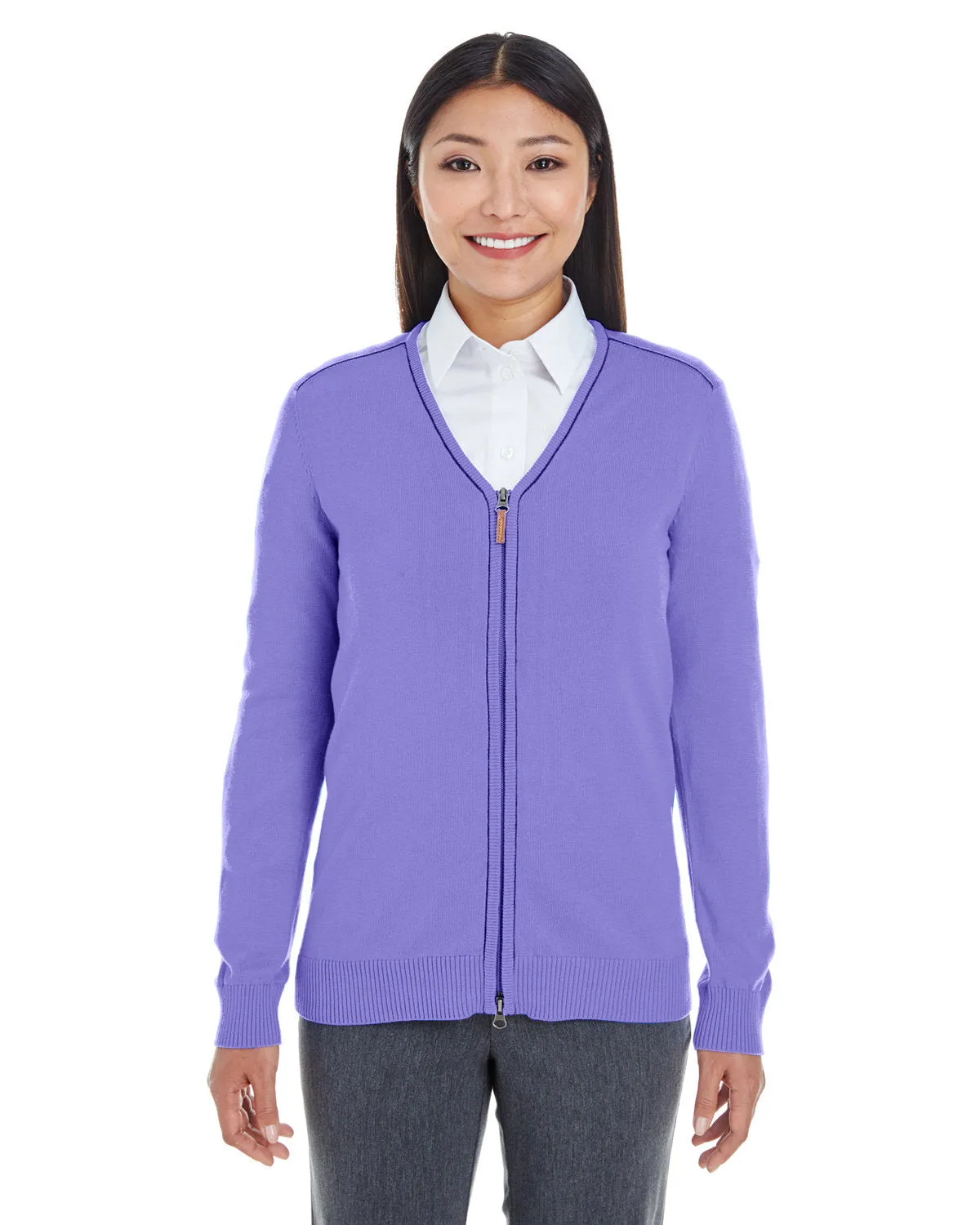 Devon & Jones Ladies' Manchester Fully-Fashioned Full-Zip Cardigan Sweater