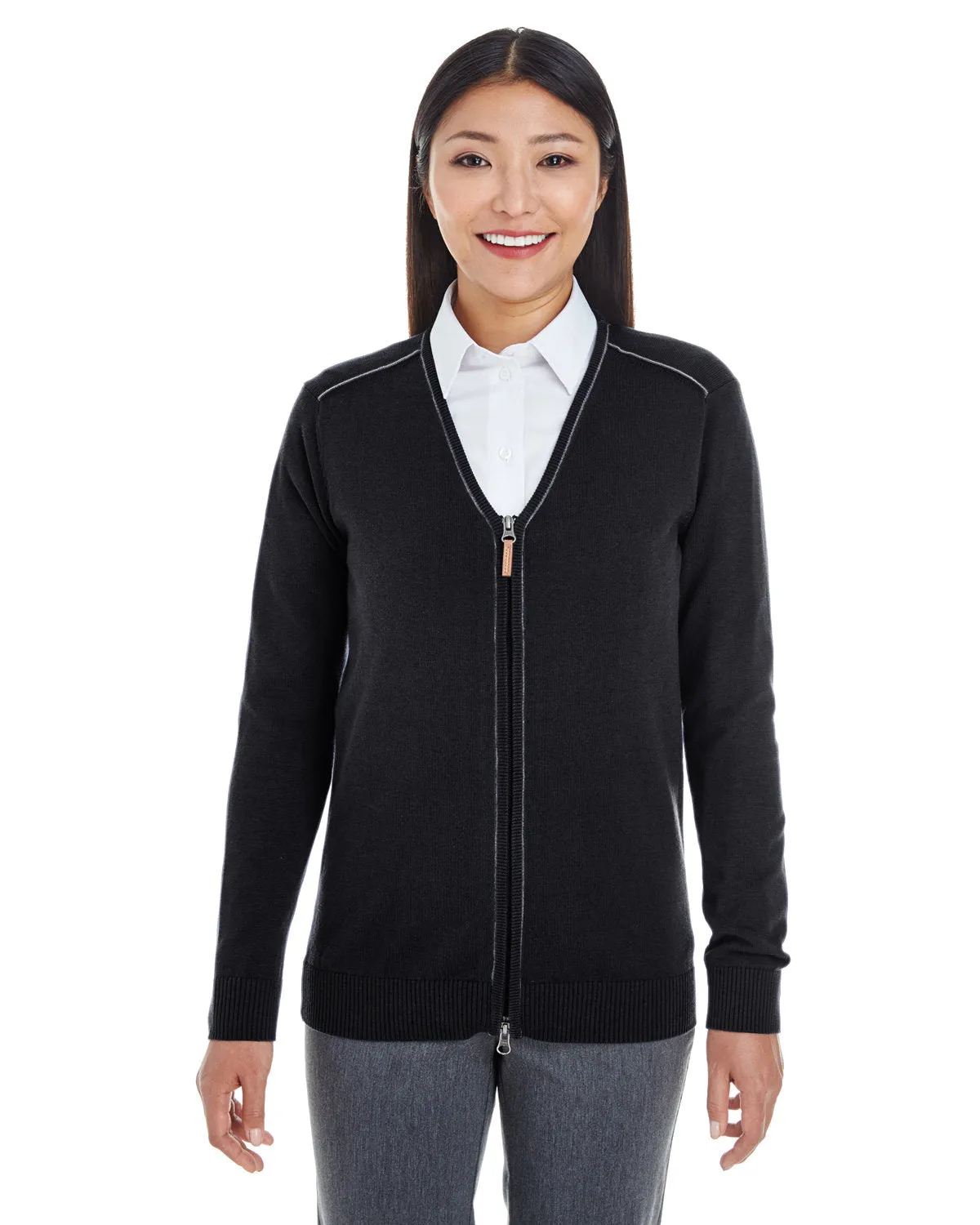 Devon & Jones Ladies' Manchester Fully-Fashioned Full-Zip Cardigan Sweater