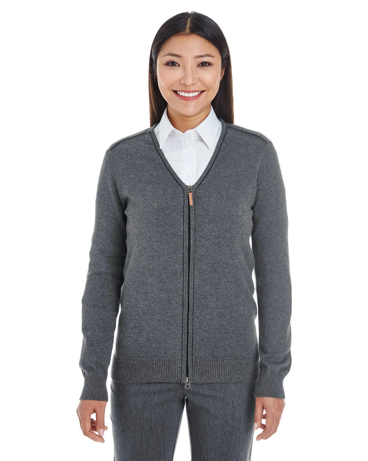 Devon & Jones Ladies' Manchester Fully-Fashioned Full-Zip Cardigan Sweater