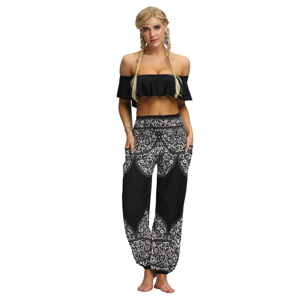 DIGITAL PRINTED BOHO SMOCKED ALADDIN PANTS FOR LADIES