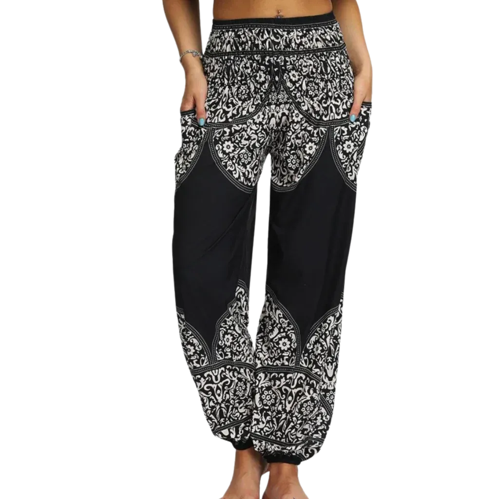 DIGITAL PRINTED BOHO SMOCKED ALADDIN PANTS FOR LADIES