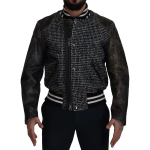 Dolce & Gabbana Multicolor Houndstooth Leather Bomber Jacket