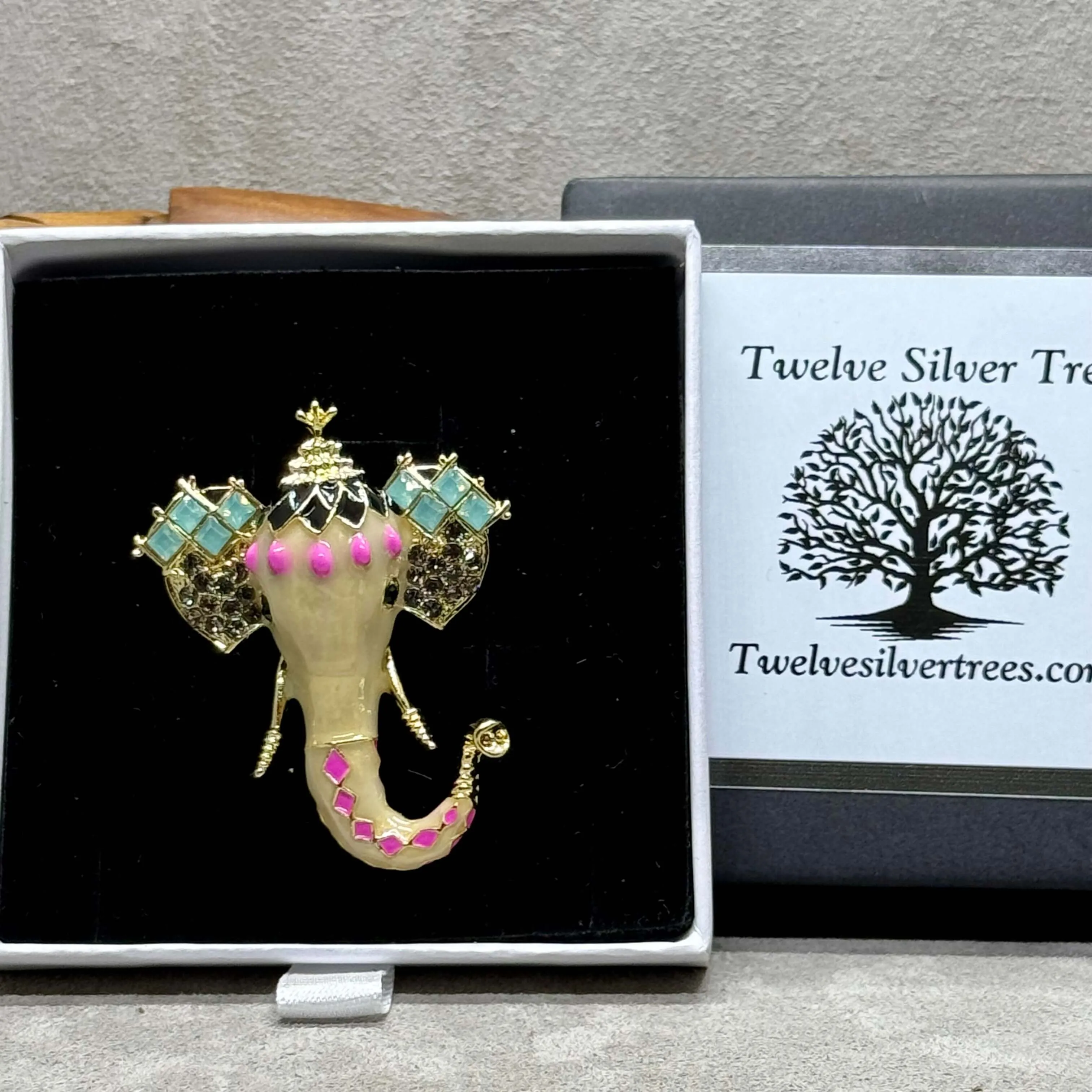 Enamel And Crystal Bejewelled Regal Elephant Brooch