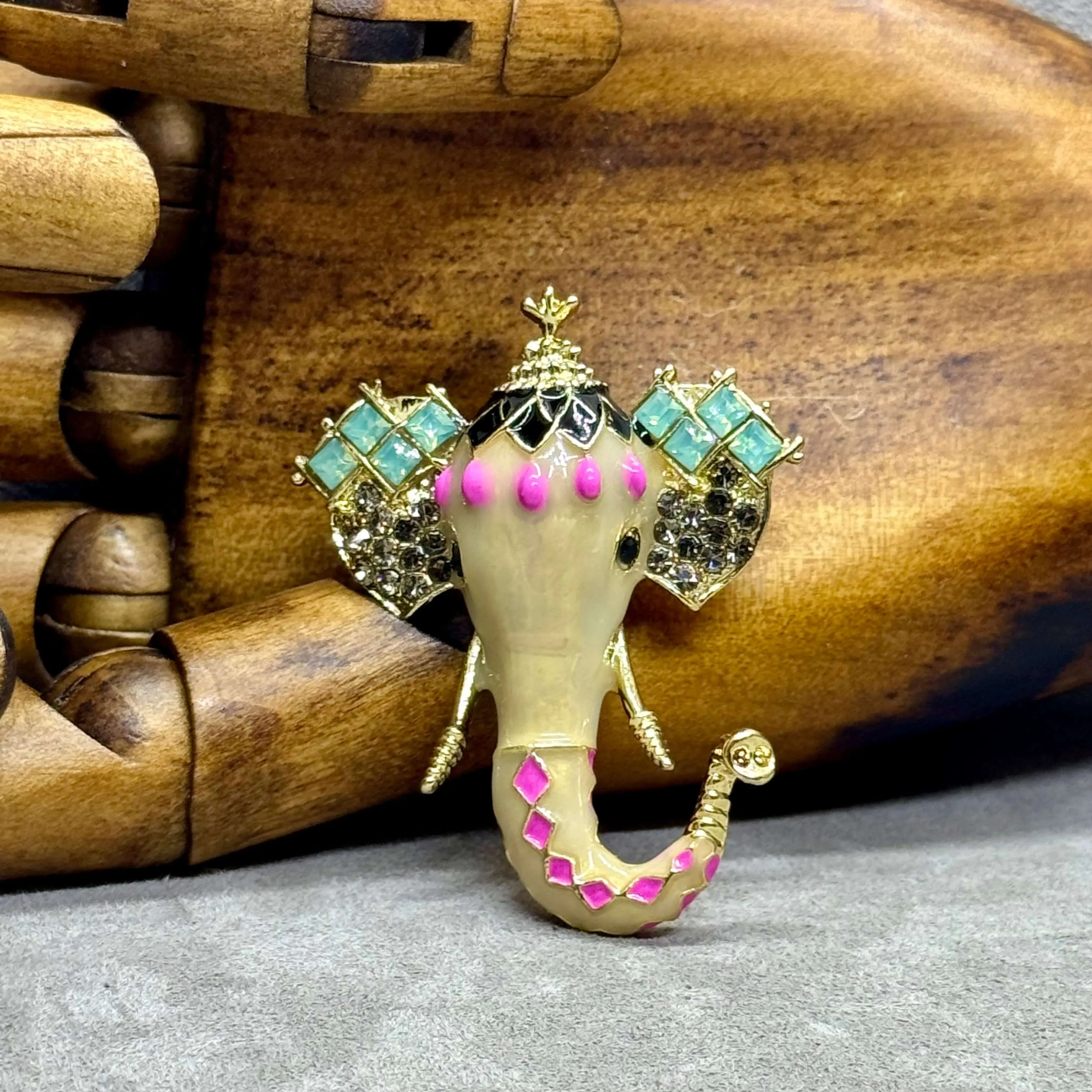 Enamel And Crystal Bejewelled Regal Elephant Brooch