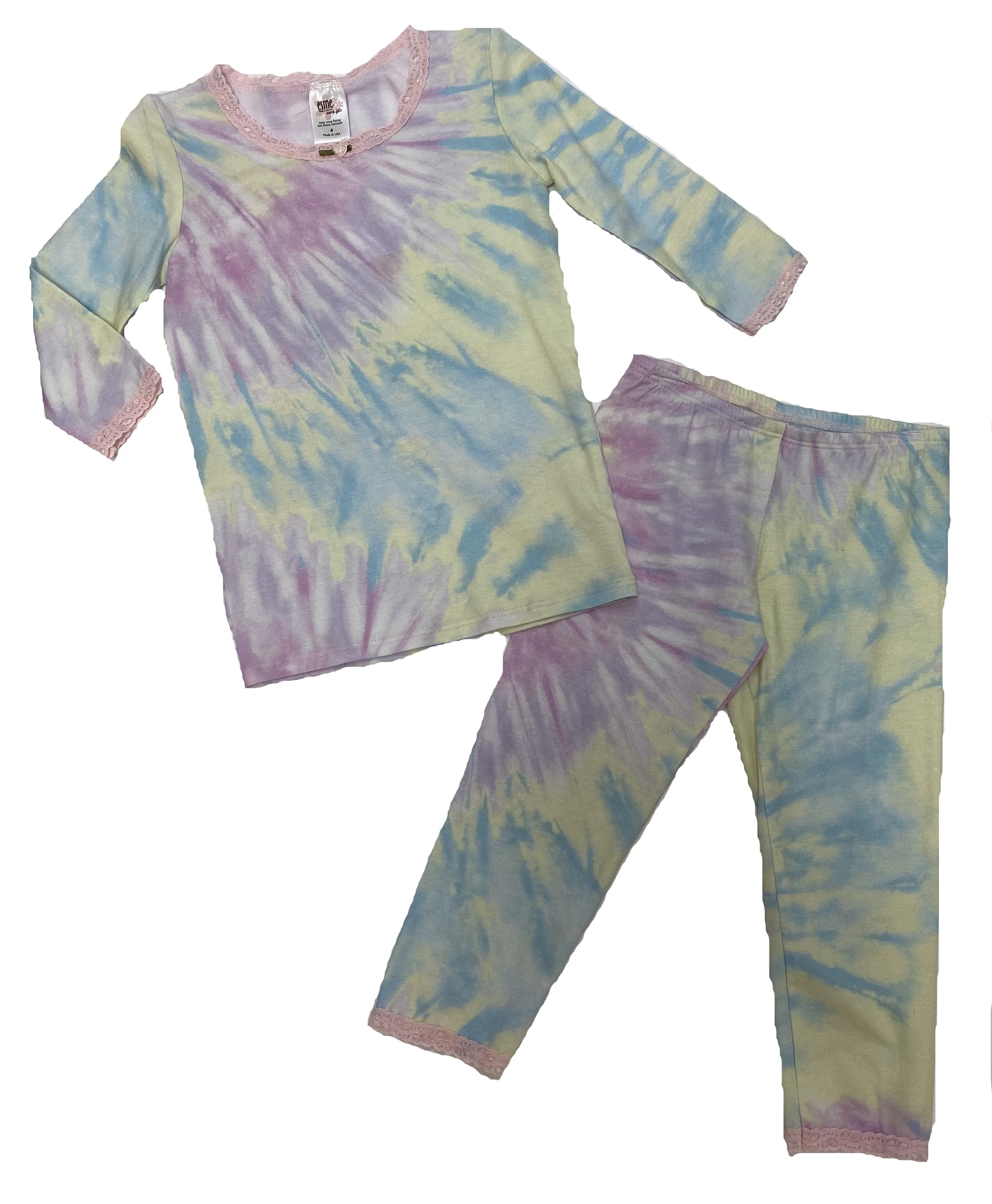 Esme Shimmer Pastel Tie Dye 3/4 Sleeve Top & Legging Set