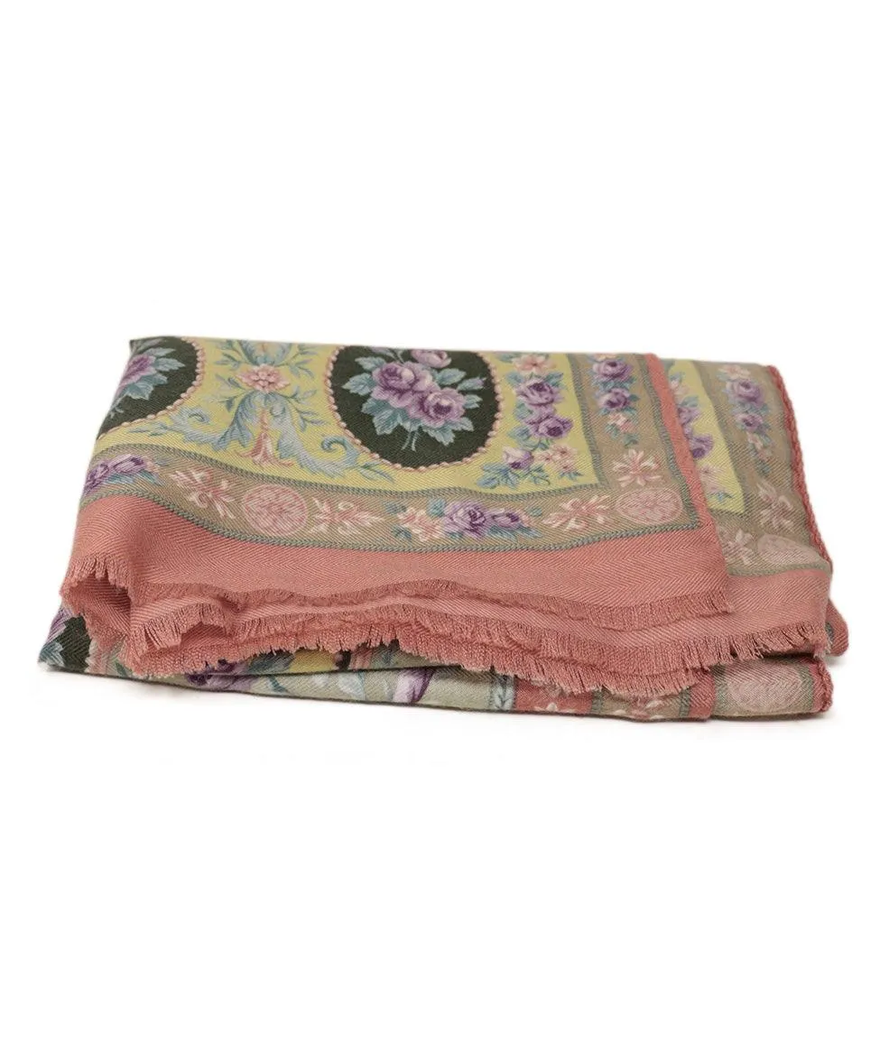 Etro Sage & Pink Floral Print Scarf