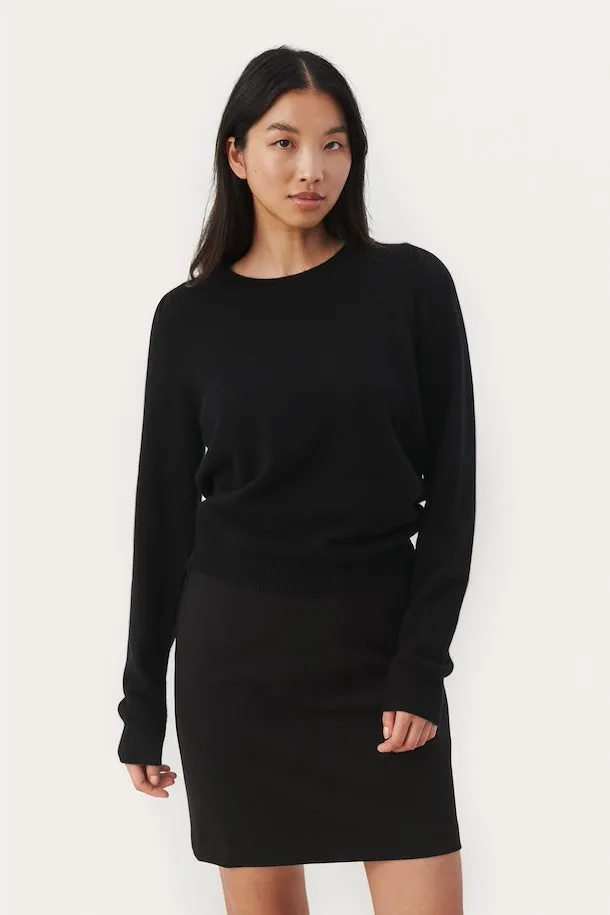 Evina Black Puff Shoulder Cashmere Sweater