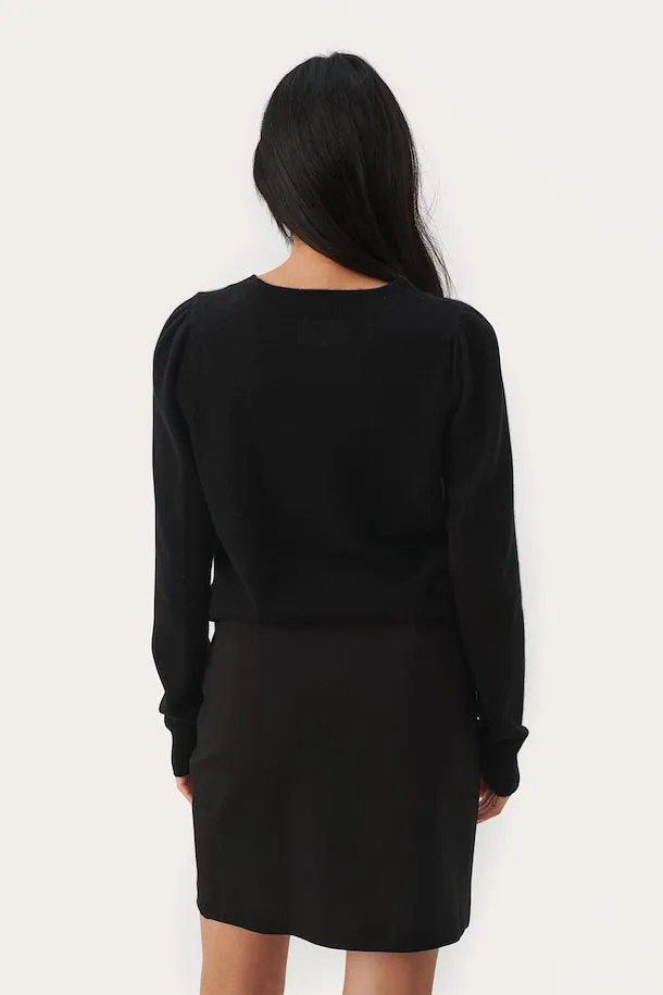 Evina Black Puff Shoulder Cashmere Sweater