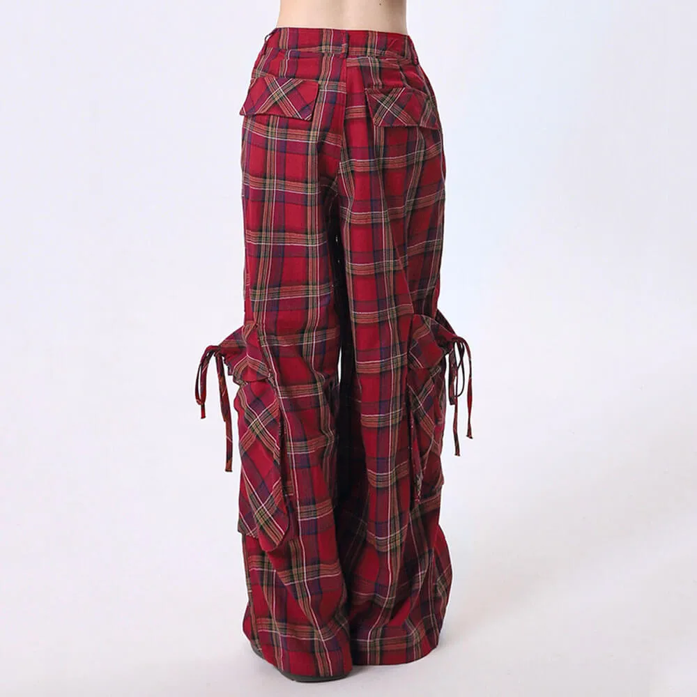 Fashionkova 90's Grunge Plaid Cargo Pants