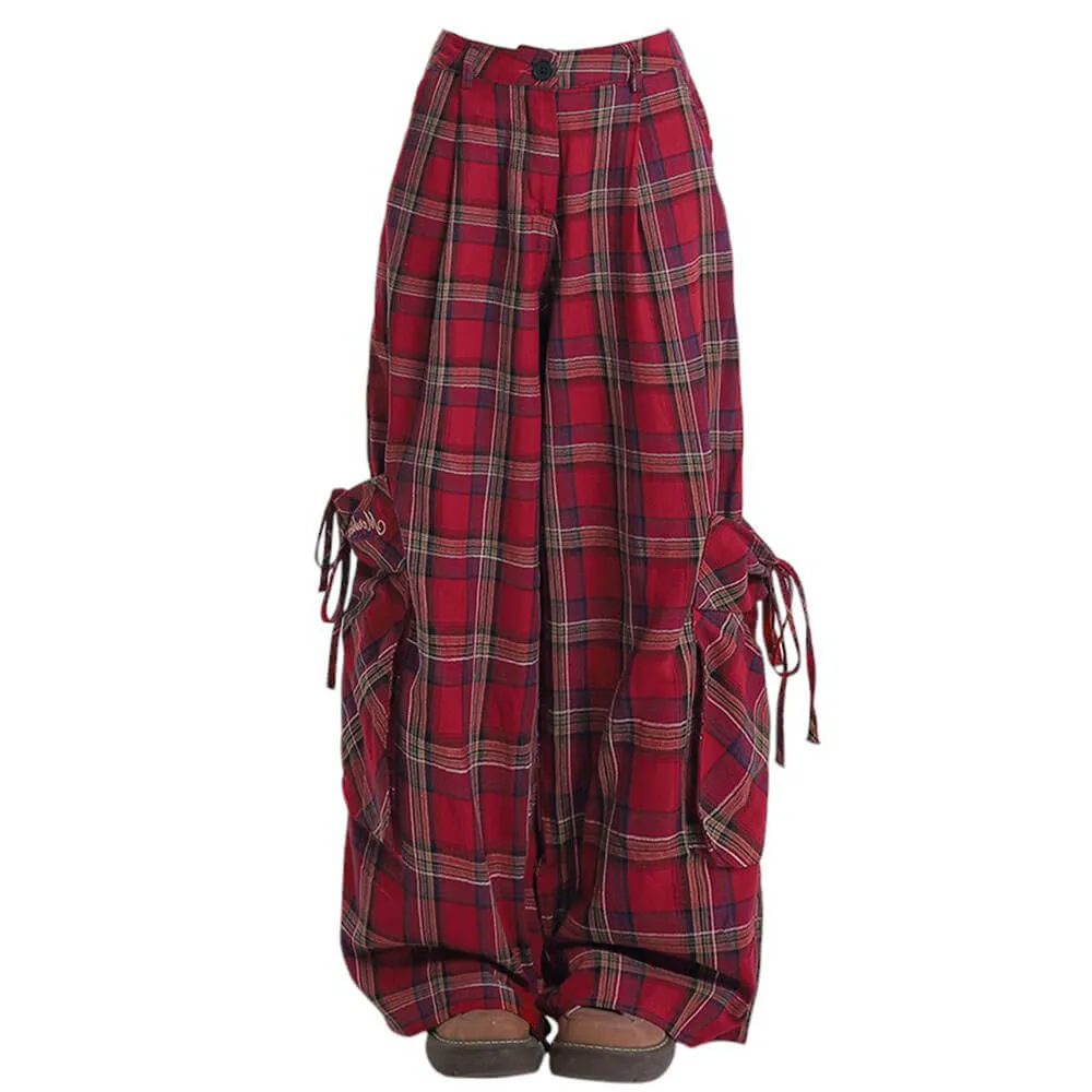 Fashionkova 90's Grunge Plaid Cargo Pants