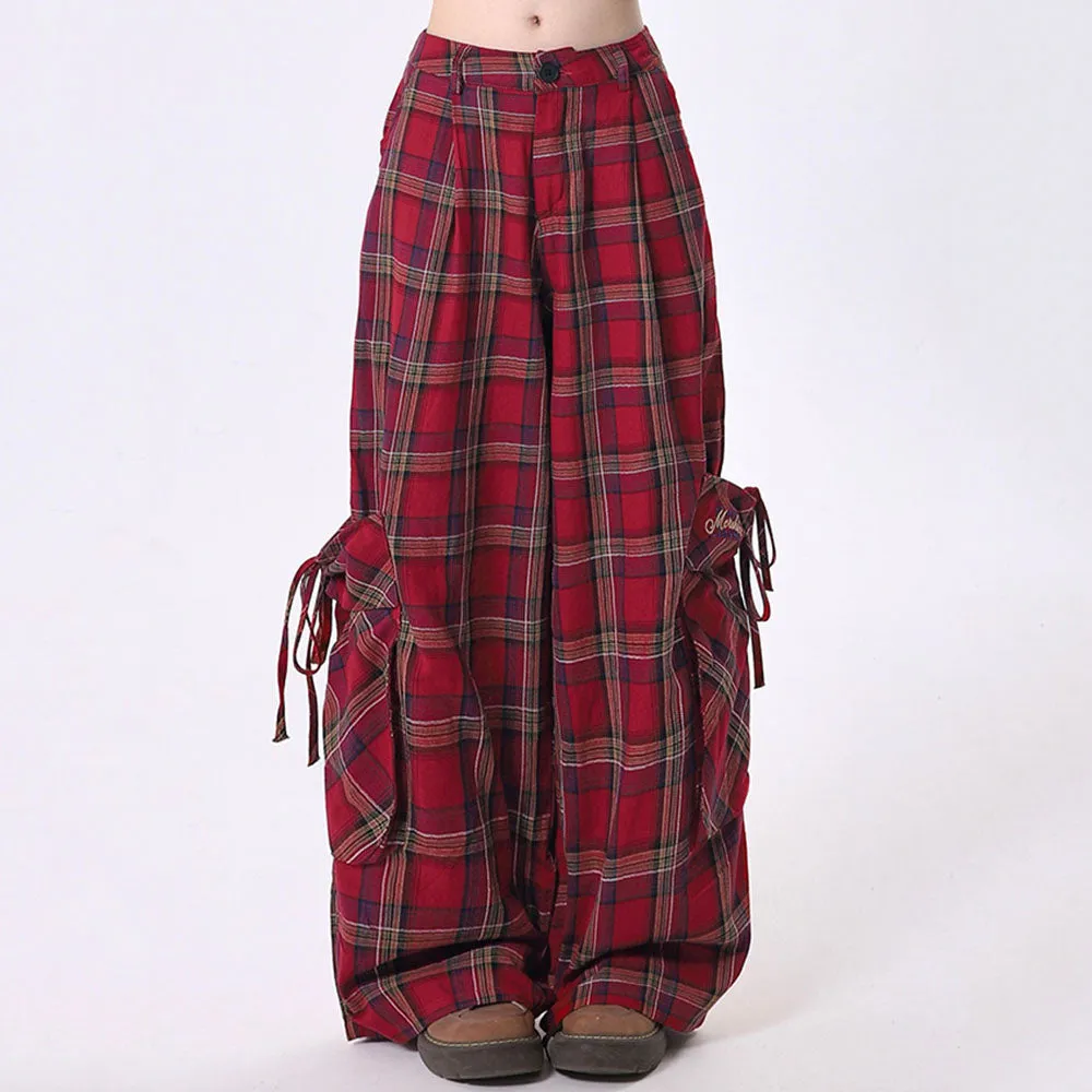 Fashionkova 90's Grunge Plaid Cargo Pants