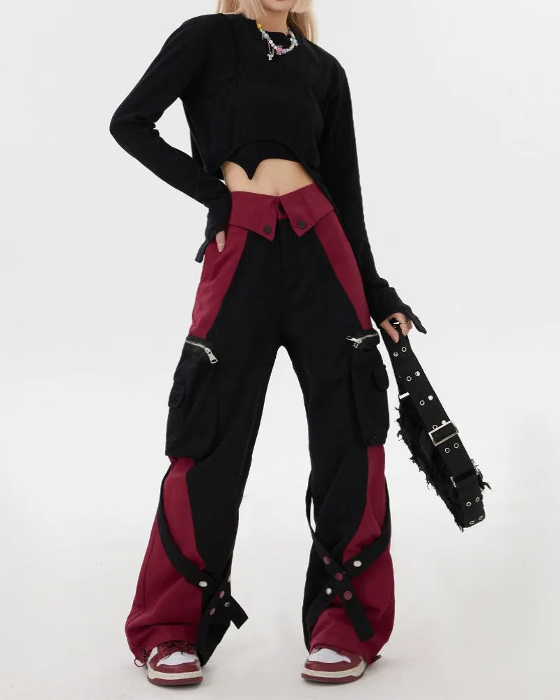 Fashionkova Black & Red Grunge Cargo Pants