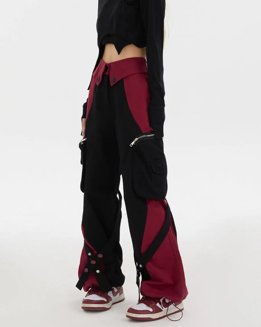 Fashionkova Black & Red Grunge Cargo Pants