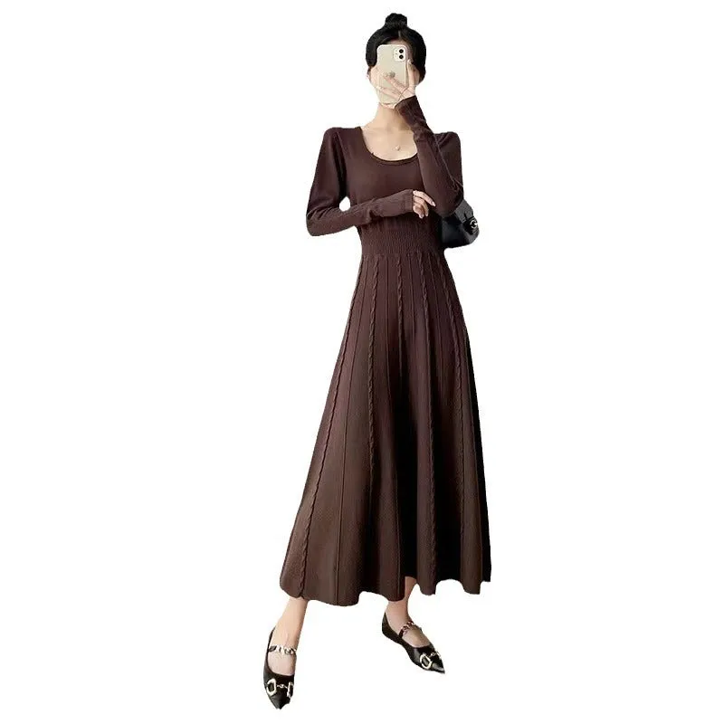 Fashionkova classy outfits men Knitted Dress Women's Autumn and Winter Loose plus Size Ankle Waist Purple Long Sweater Skirt over the Knee Long Skirt Fashion