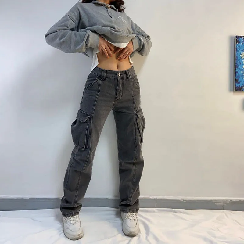 Fashionkova  Y2K Emo Women Vintage Streetwear Alt Jeans Wide Leg Baggy Denim Pants Straight Fairy Grunge High Waist Cargo Trousers Clothes