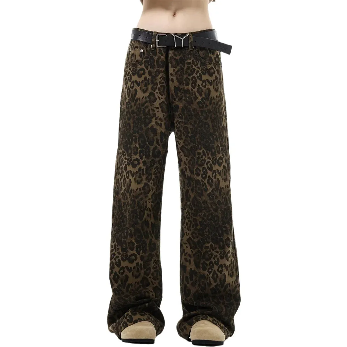 Fashionkova Y2k Leopard Print Women Pants 2024 Spring Chic Loose High Waist Wide Leg Panther Pant Ladies Fashion High Street Jean Trousers