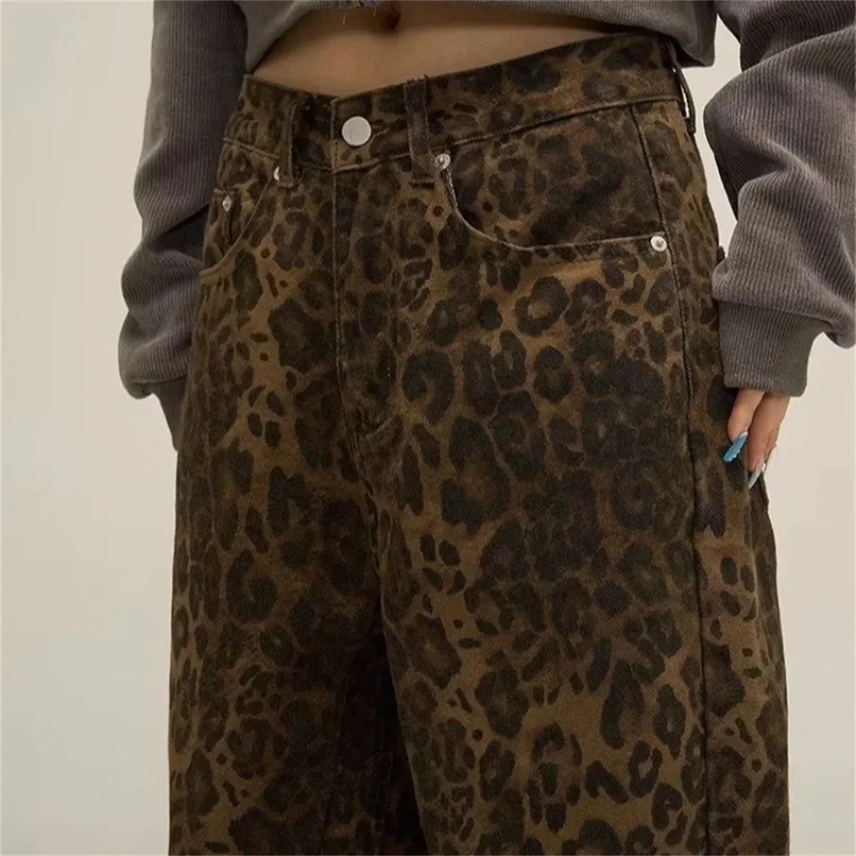 Fashionkova Y2k Leopard Print Women Pants 2024 Spring Chic Loose High Waist Wide Leg Panther Pant Ladies Fashion High Street Jean Trousers