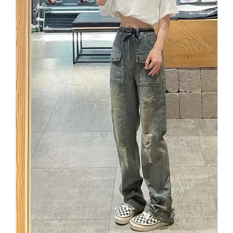 Fashionkova  Y2K Women Vintage Streetwear Ripped Straight Ladies Cargo Jeans Pants High Waisted Loose Denim Trousers Fairy Grunge Alt Clothes