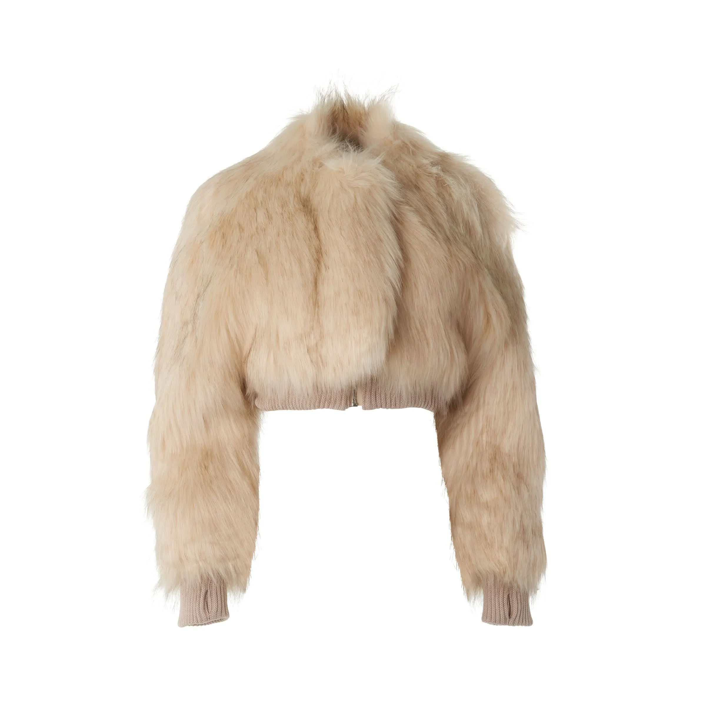 Faux Fur Bomber Jacket in Beige