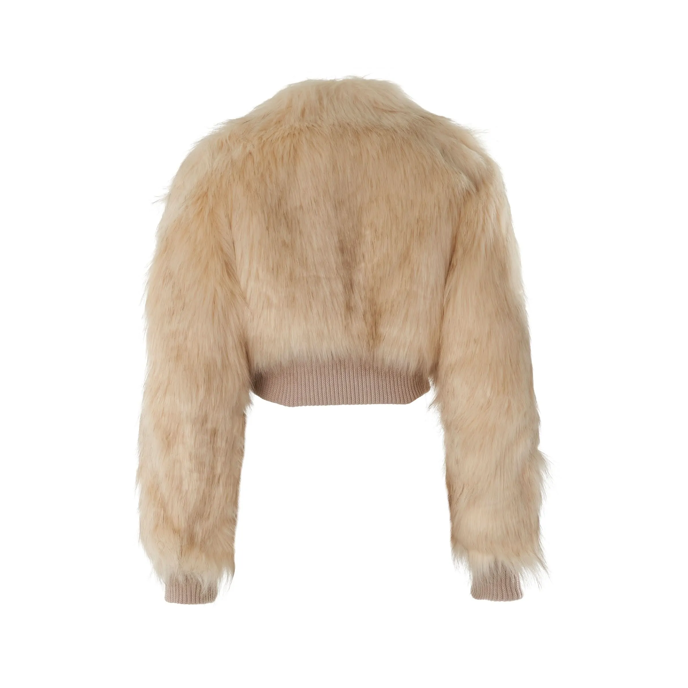 Faux Fur Bomber Jacket in Beige