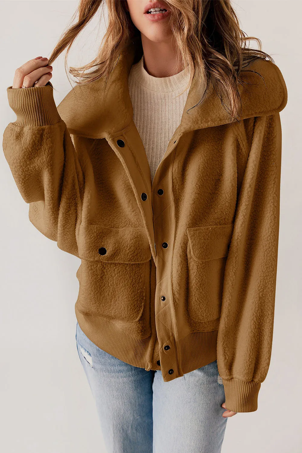 Fleece Button Flap Pocket Jacket