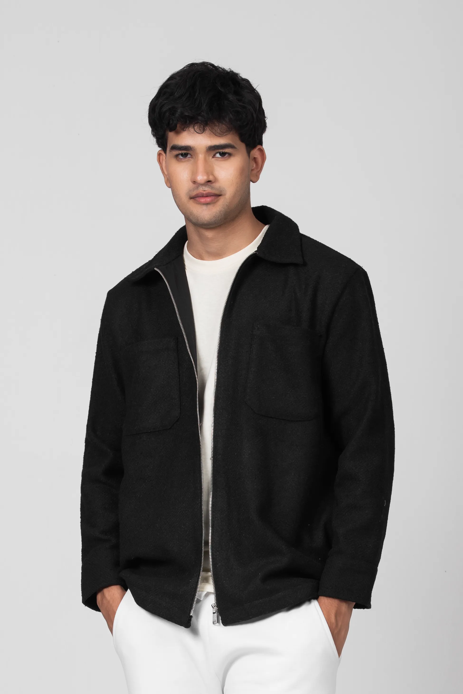 Fleece Zip Through Shacket | Admiral Black