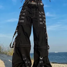 Flytonn-Punk Style Y2k Wid Leg Denim Pants E-girl Gothic Loose Trousers Cyber Grunge Cargo Pants Harajuku High Waist Baggy Jeans Women