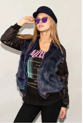 Forgotten Saints LA "Venus in Furs" Purple/Blue Faux Fur Bomber Jacket