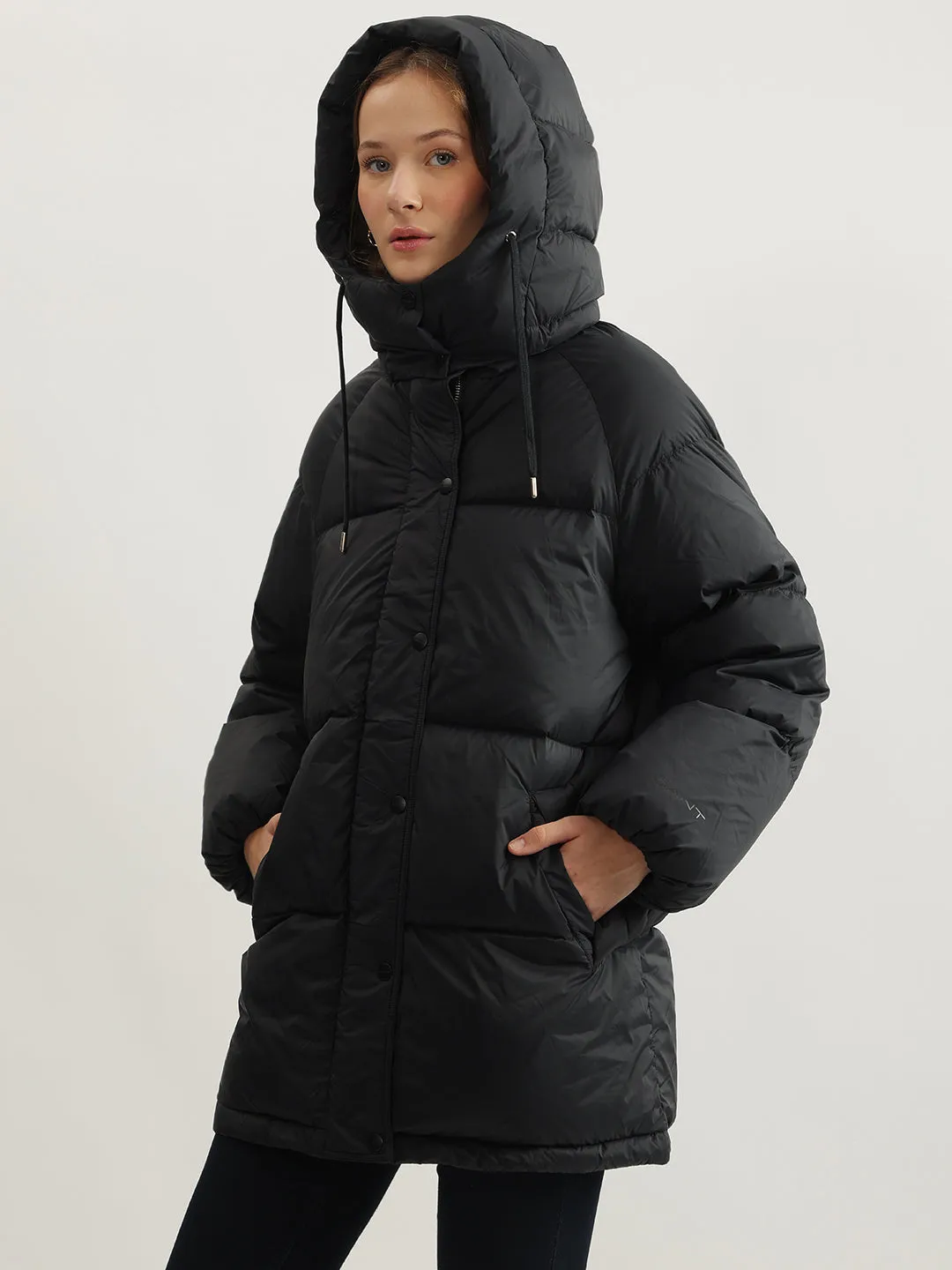 Gant Women Black Solid Hooded Full Sleeves Puffer Jacket