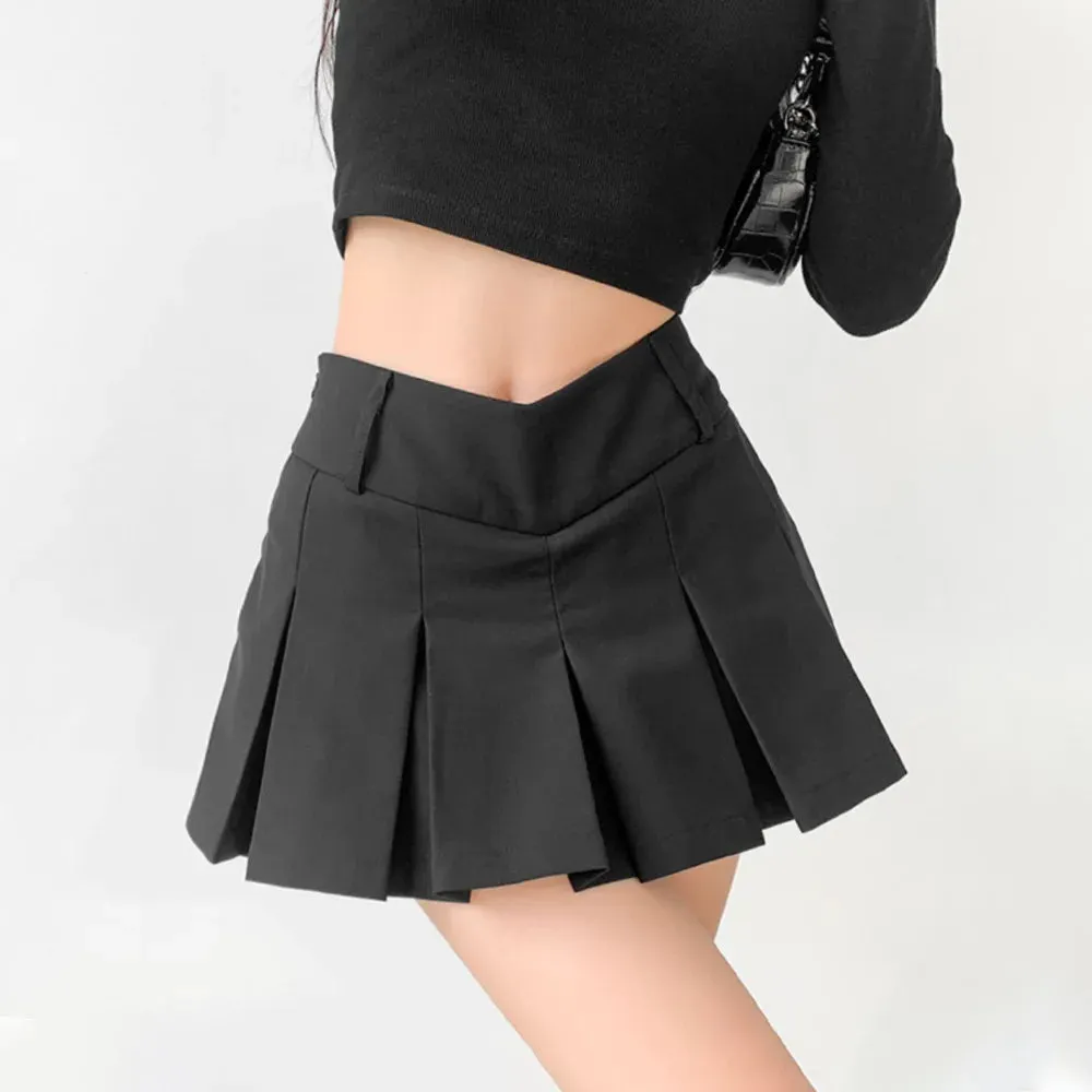 Girlary Academy Style Spicy Girl Sexy V Waist Pleated Skirt Summer Women's Anti Glare Fit Low Waist Pure Desire Japanese A-line Skirt