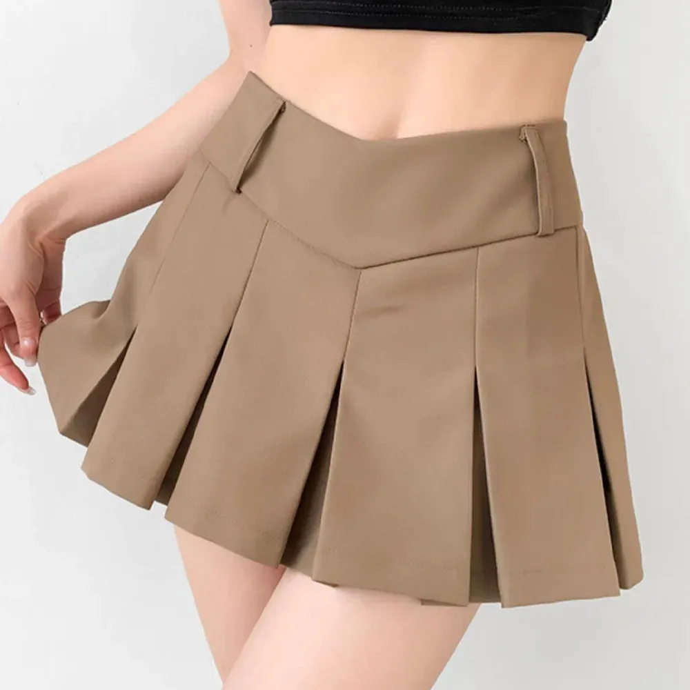 Girlary Academy Style Spicy Girl Sexy V Waist Pleated Skirt Summer Women's Anti Glare Fit Low Waist Pure Desire Japanese A-line Skirt