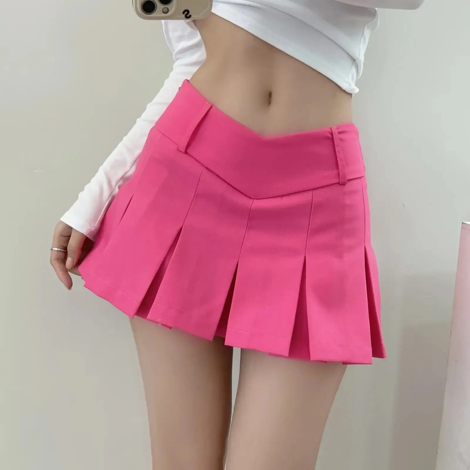 Girlary Academy Style Spicy Girl Sexy V Waist Pleated Skirt Summer Women's Anti Glare Fit Low Waist Pure Desire Japanese A-line Skirt