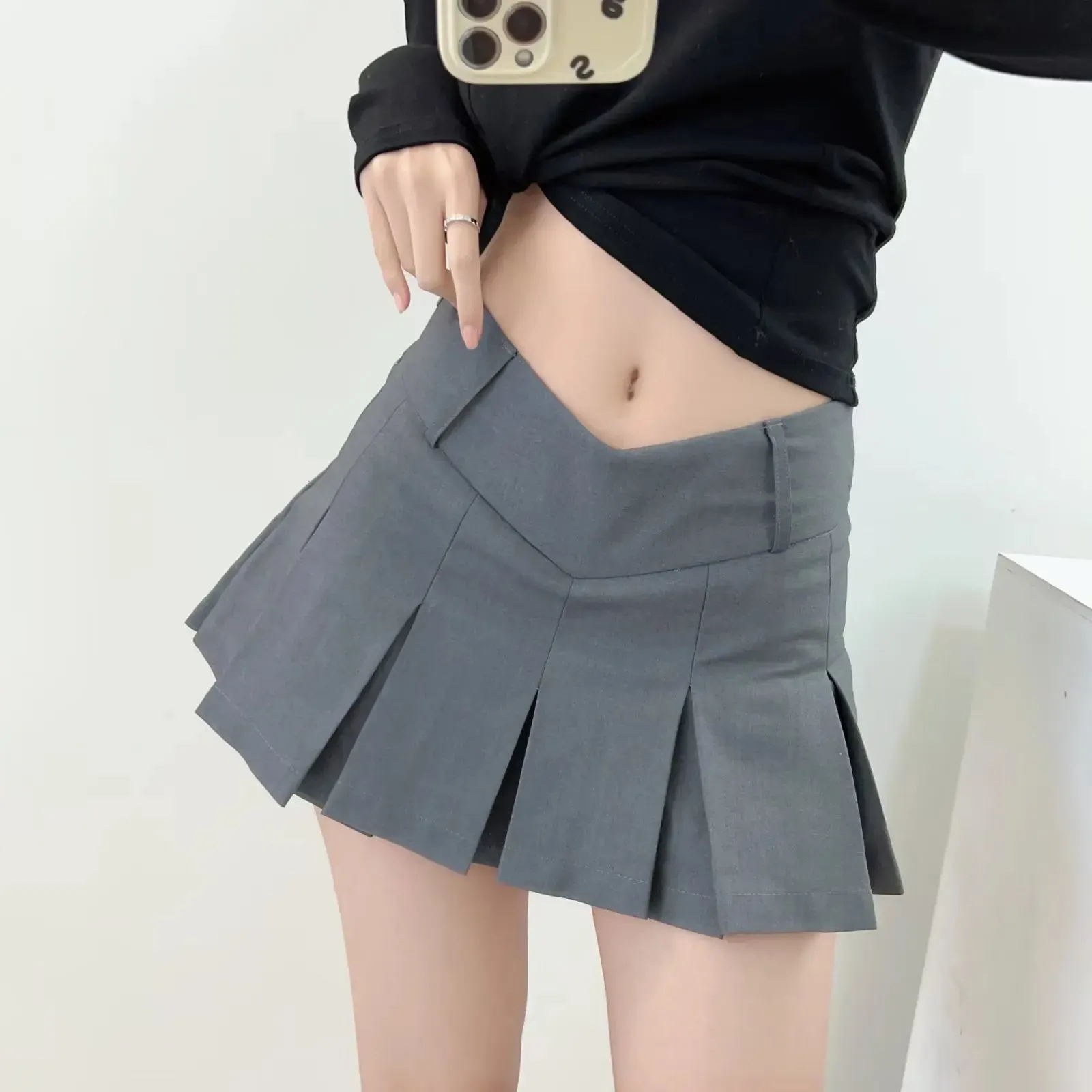 Girlary Academy Style Spicy Girl Sexy V Waist Pleated Skirt Summer Women's Anti Glare Fit Low Waist Pure Desire Japanese A-line Skirt