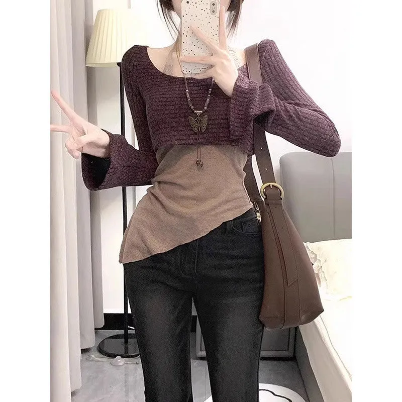 Girlary-shop dress to impress outfits Niche Wear Two-Piece Long-Sleeved Bottoming Shirt Women's Autumn Hot Girl Slim-Fit Slimming Knitted Top