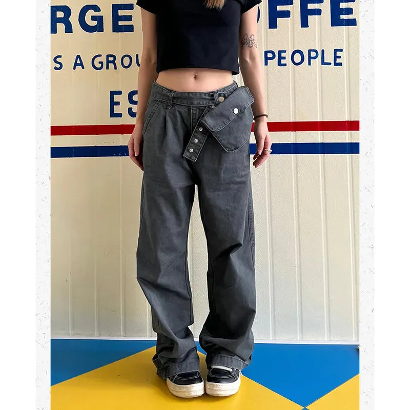 Girlary Women Black Cargo Jeans Y2k Korean High Waist Wide Leg Denim Trousers Harajuku 90s Vintage Baggy Jean Pants 2000s Grunge Clothes