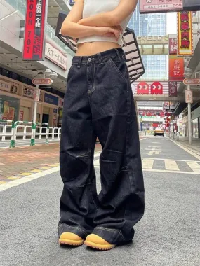 Girlary Y2k Denim Low Waist Jeans Women Harajuku Wide Leg Baggy Pants High Street Oversize American Retro Cargo Trousers Grunge