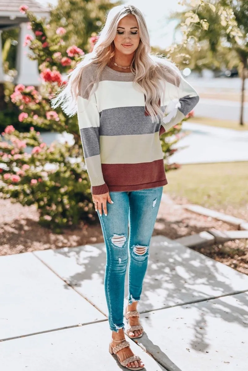 Gray Color Blocks Drop Shoulder Sweater