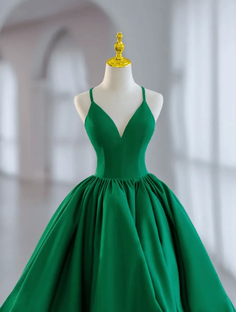 Green V-neckline Straps Short Party Dress, Green Knee Length Homecoming Dress