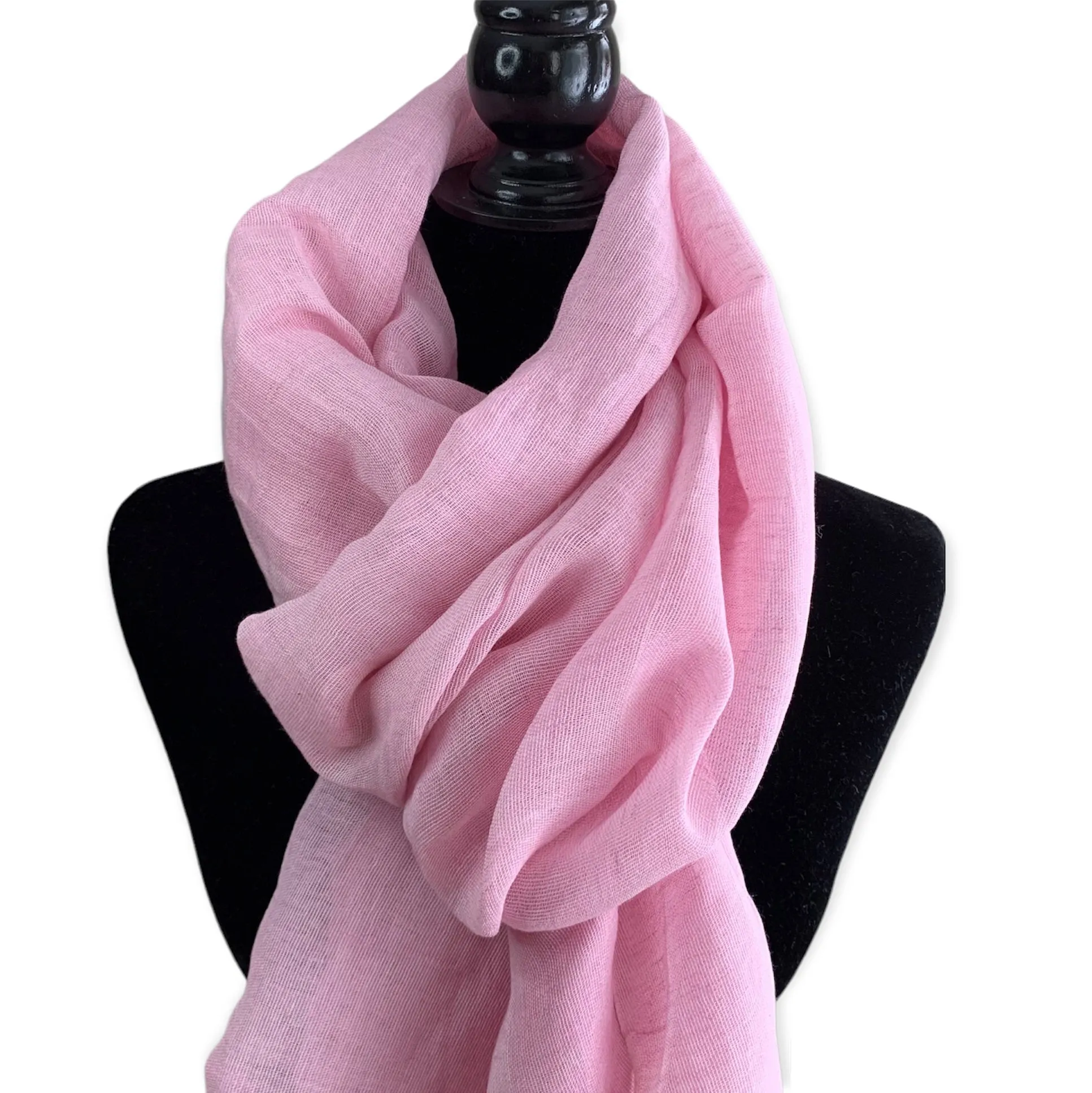 Handwoven Linen Scarf - Delicate Pink