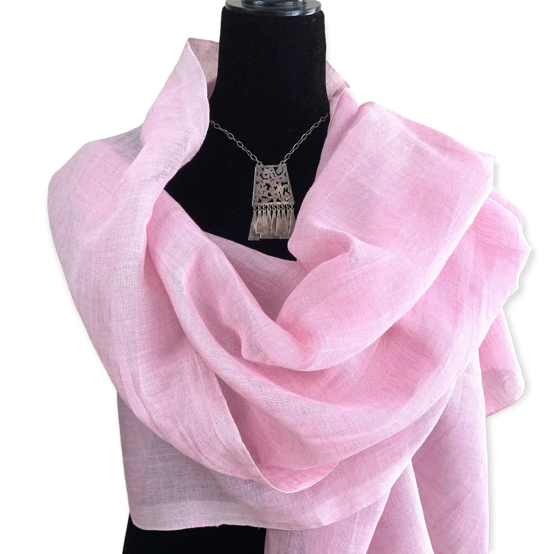 Handwoven Linen Scarf - Delicate Pink